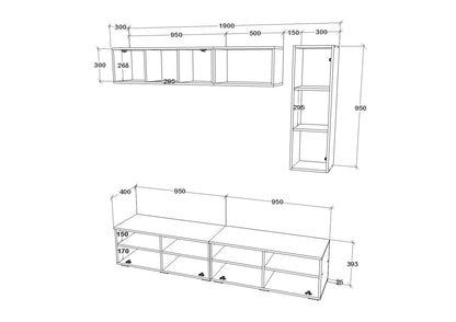 Living Kos haaus V13, Negru/Alb Lucios, MDF, L 190 cm