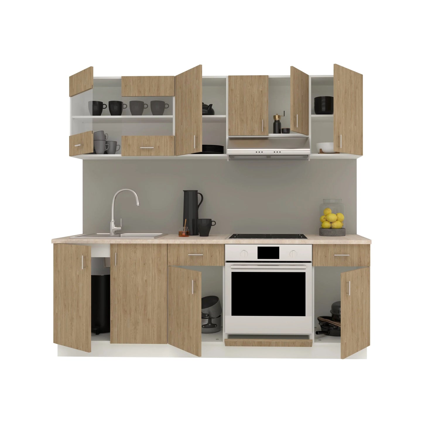 Set Bucatarie haaus Karo V13, Lemn Natural/Alb, Blat Thermo 28 mm, L 220 cm