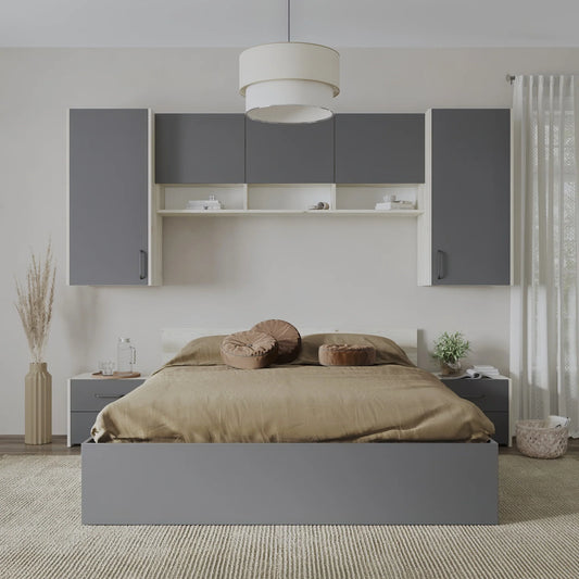 Set dormitor haaus Malmo V13, Pat 200 x 160 cm, Stejar Alb/Antracit
