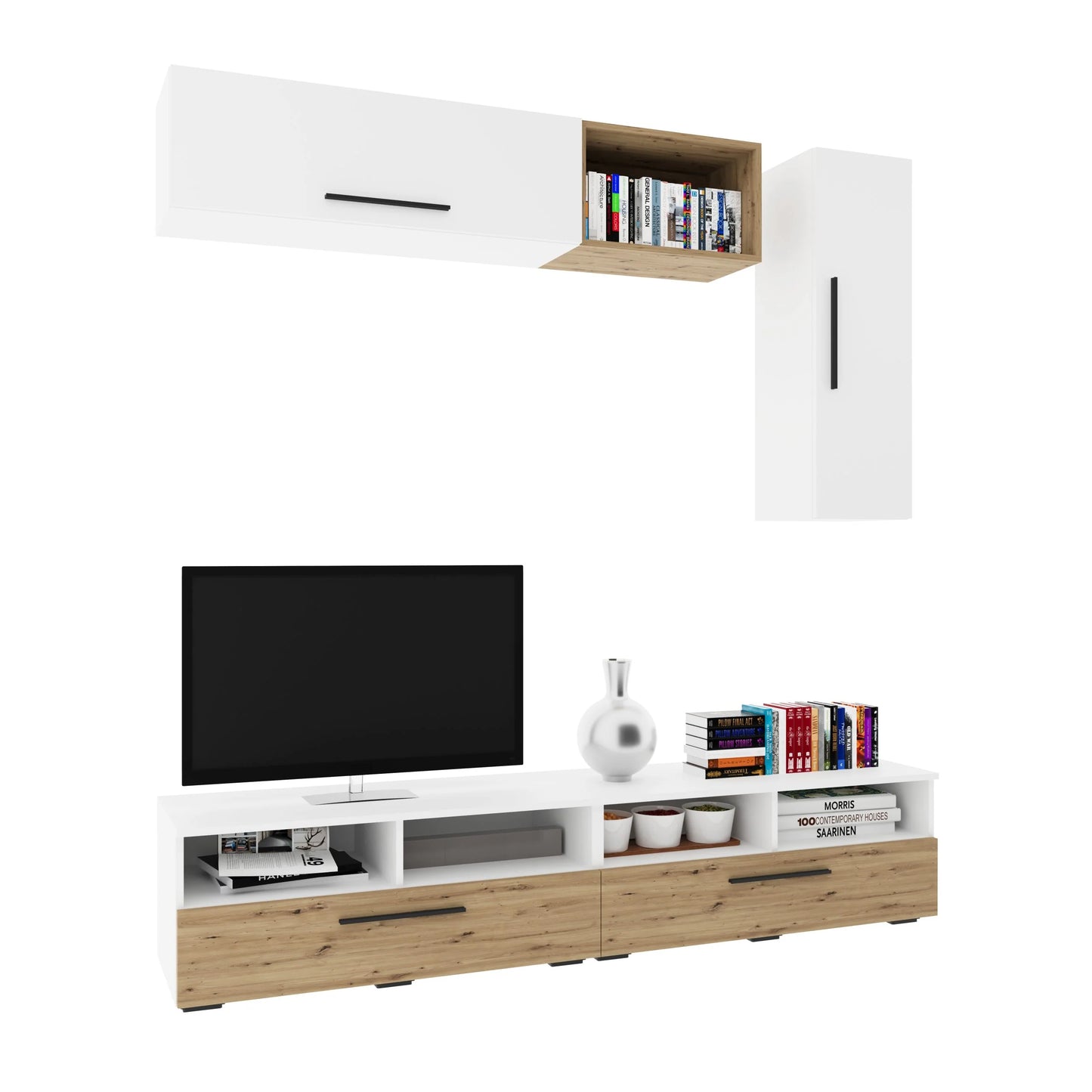 Living Kos haaus V13, Alb/Stejar Artisan, L 190 cm