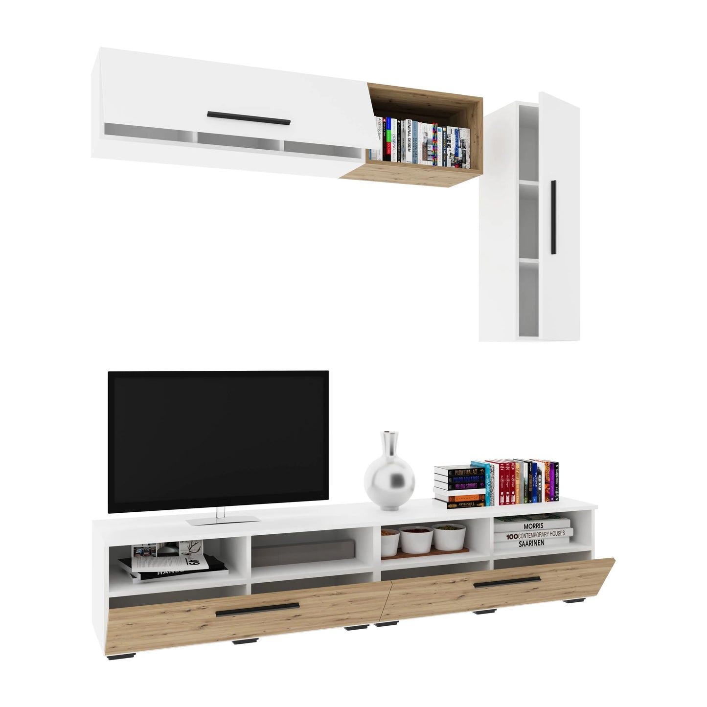 Living Kos haaus V13, Alb/Stejar Artisan, L 190 cm