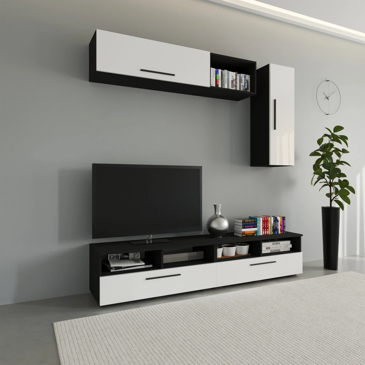 Living Kos haaus V13, Negru/Alb Lucios, MDF, L 190 cm