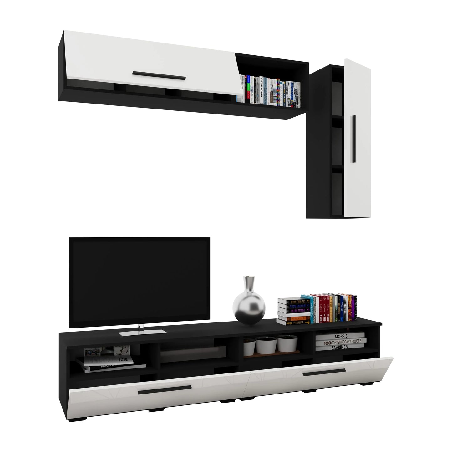 Living Kos haaus V13, Negru/Alb Lucios, MDF, L 190 cm