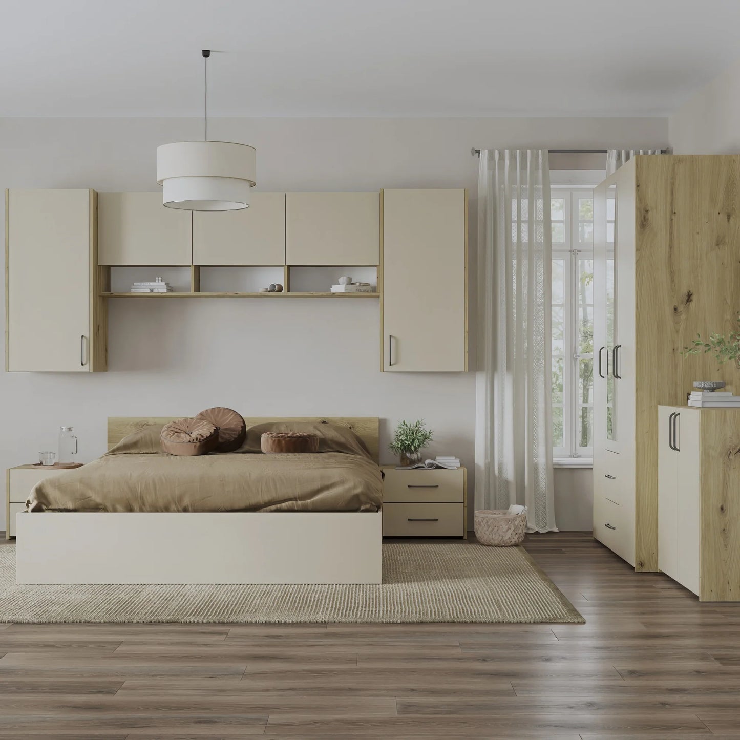 Set dormitor haaus Malmo V14, Pat 200 x 140 cm, Stejar Artisan/Argila