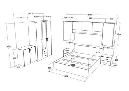 Set dormitor haaus Malmo V14, Pat 200 x 140 cm, Stejar Artisan/Argila