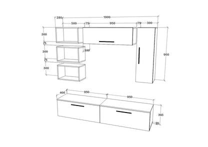 Living Kos haaus V14, Negru/Alb Lucios, MDF, L 190 cm