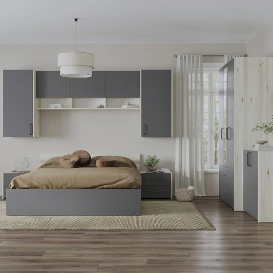 Set dormitor haaus Malmo V14, Pat 200 x 160 cm, Stejar Alb/Antracit