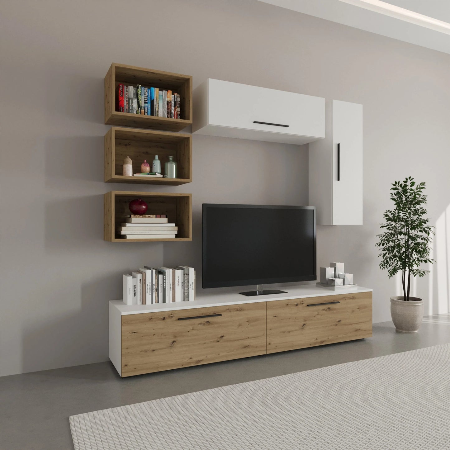 Living Kos haaus V14, Alb/Stejar Artisan, L 190 cm