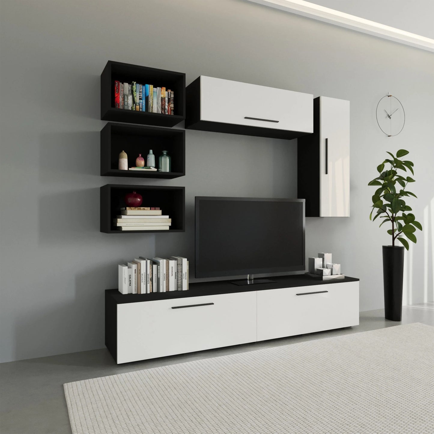 Living Kos haaus V14, Negru/Alb Lucios, MDF, L 190 cm