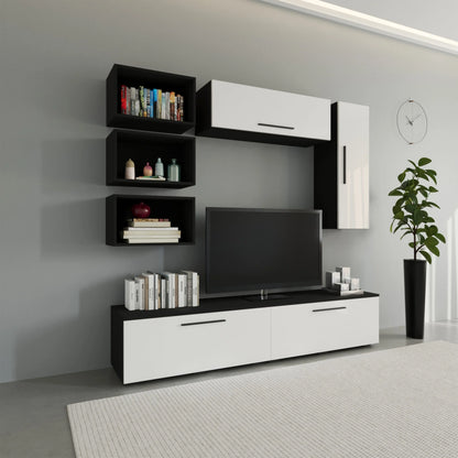 Living Kos haaus V14, Negru/Alb Lucios, MDF, L 190 cm