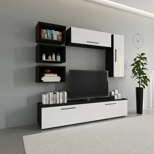 Living Kos haaus V14, Negru/Alb Lucios, MDF, L 190 cm