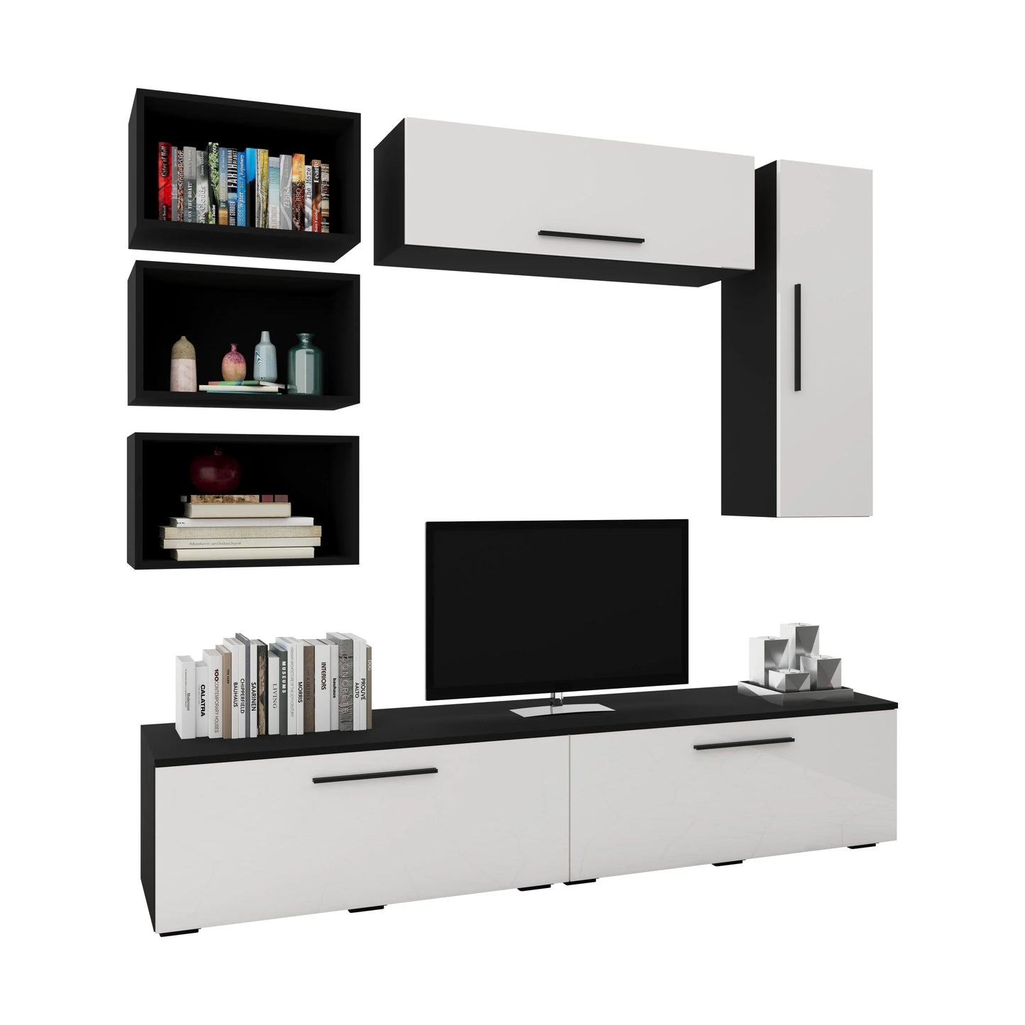 Living Kos haaus V14, Negru/Alb Lucios, MDF, L 190 cm