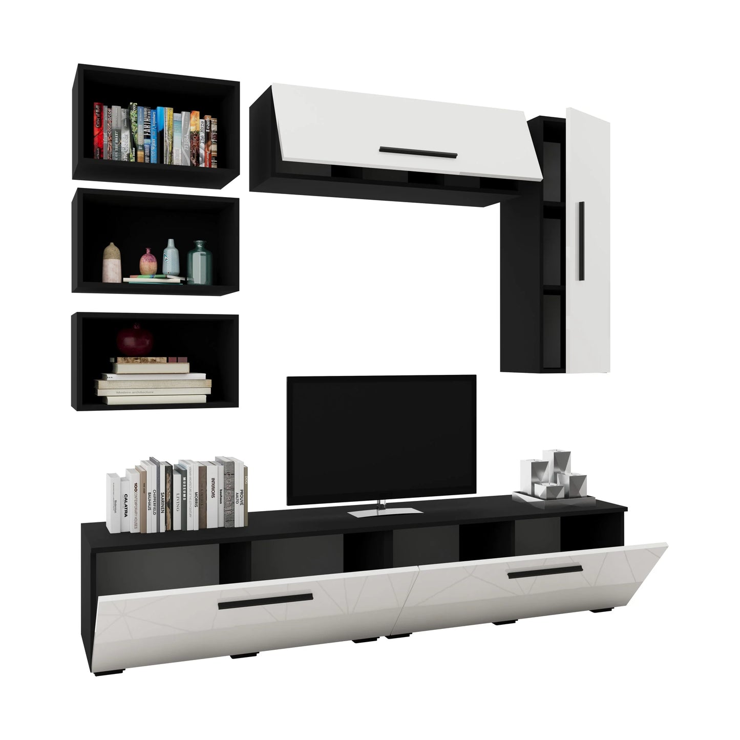 Living Kos haaus V14, Negru/Alb Lucios, MDF, L 190 cm