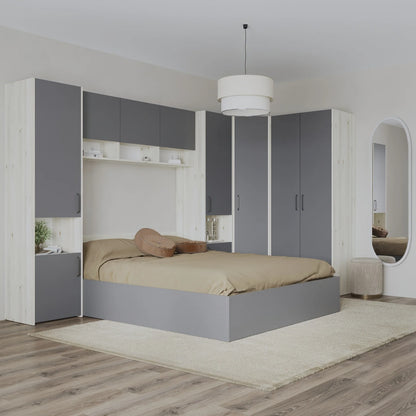 Set dormitor haaus Malmo V15, Pat 200 x 140 cm, Stejar Alb/Antracit