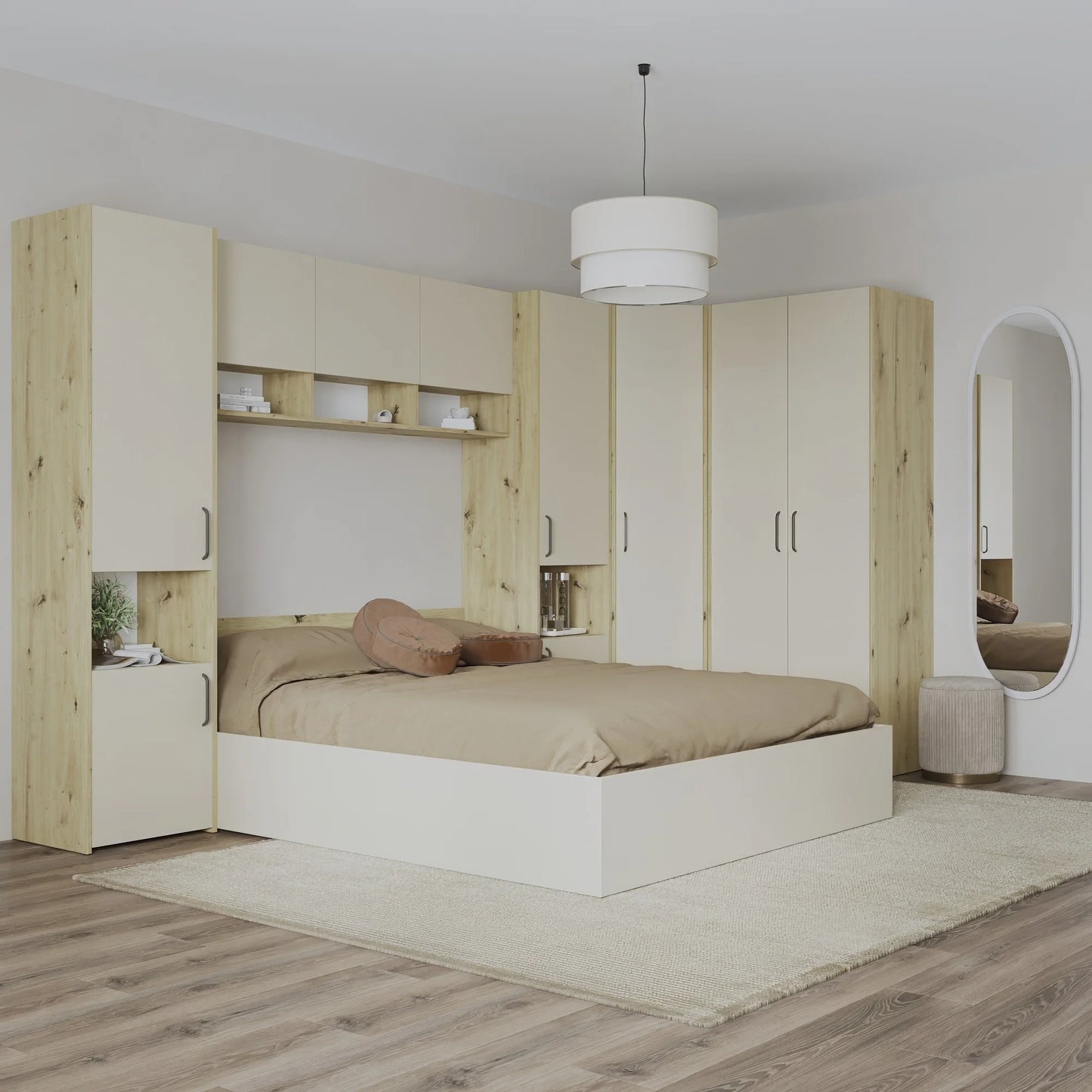 Set dormitor haaus Malmo V15, Pat 200 x 140 cm, Stejar Artisan/Argila
