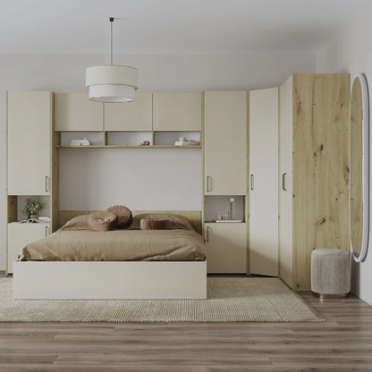 Set dormitor haaus Malmo V15, Pat 200 x 140 cm, Stejar Artisan/Argila