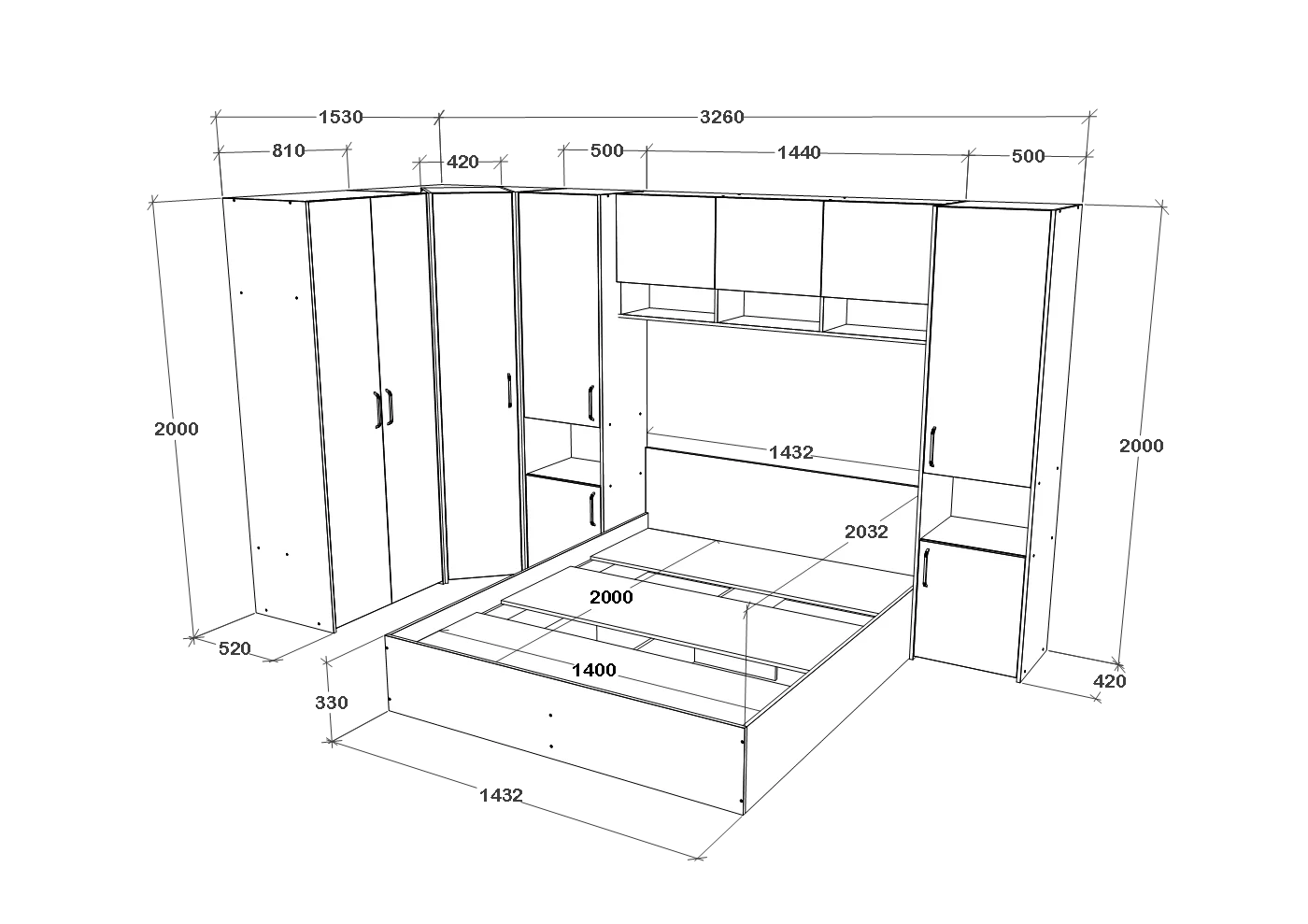 Set dormitor haaus Malmo V15, Pat 200 x 140 cm, Stejar Artisan/Argila