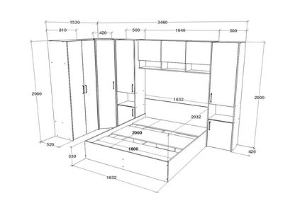 Set dormitor haaus Malmo V15, Pat 200 x 160 cm, Stejar Alb/Antracit