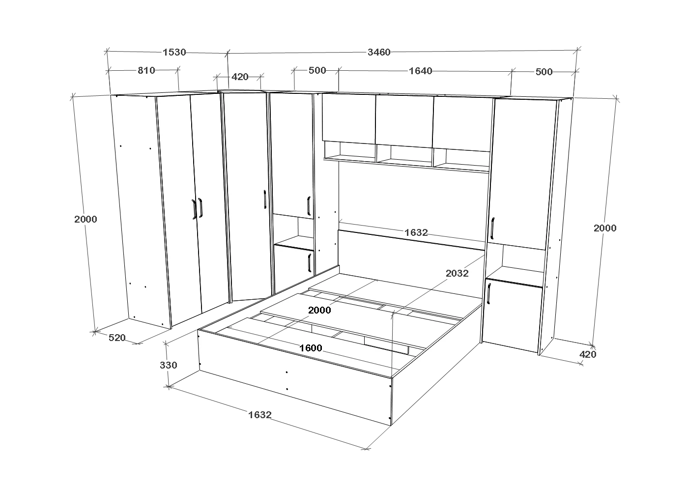 Set dormitor haaus Malmo V15, Pat 200 x 160 cm, Stejar Artisan/Argila