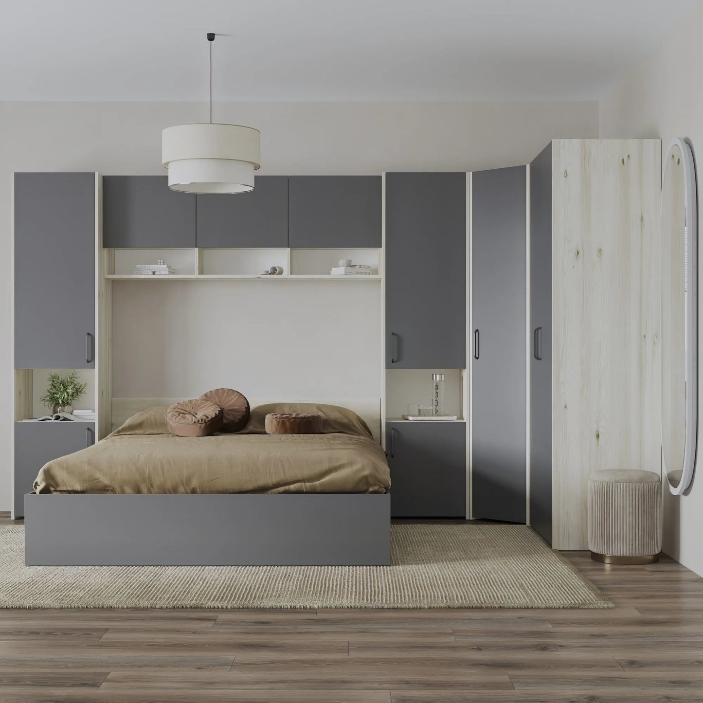 Set dormitor haaus Malmo V15, Pat 200 x 160 cm, Stejar Alb/Antracit