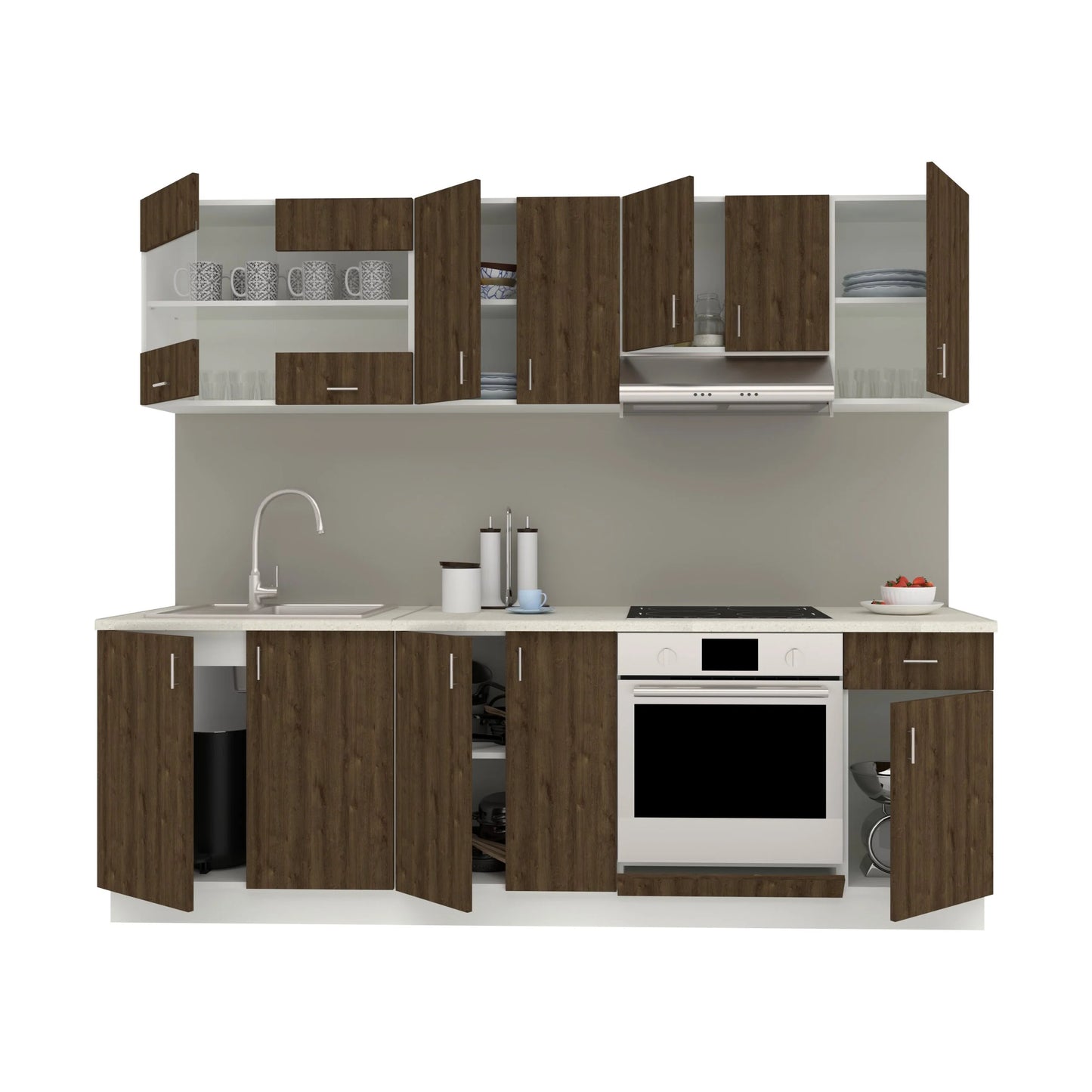 Set Bucatarie haaus Karo V15, Stejar Bronz/Alb, Blat Thermo 28 mm, L 240 cm
