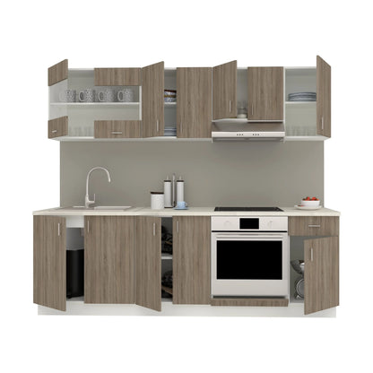 Set Bucatarie haaus Karo V15, Stejar Sonoma Inchis/Alb, Blat Thermo 28 mm, L 240 cm