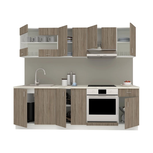 Set Bucatarie haaus Karo V15, Stejar Sonoma Inchis/Alb, Blat Thermo 28 mm, L 240 cm