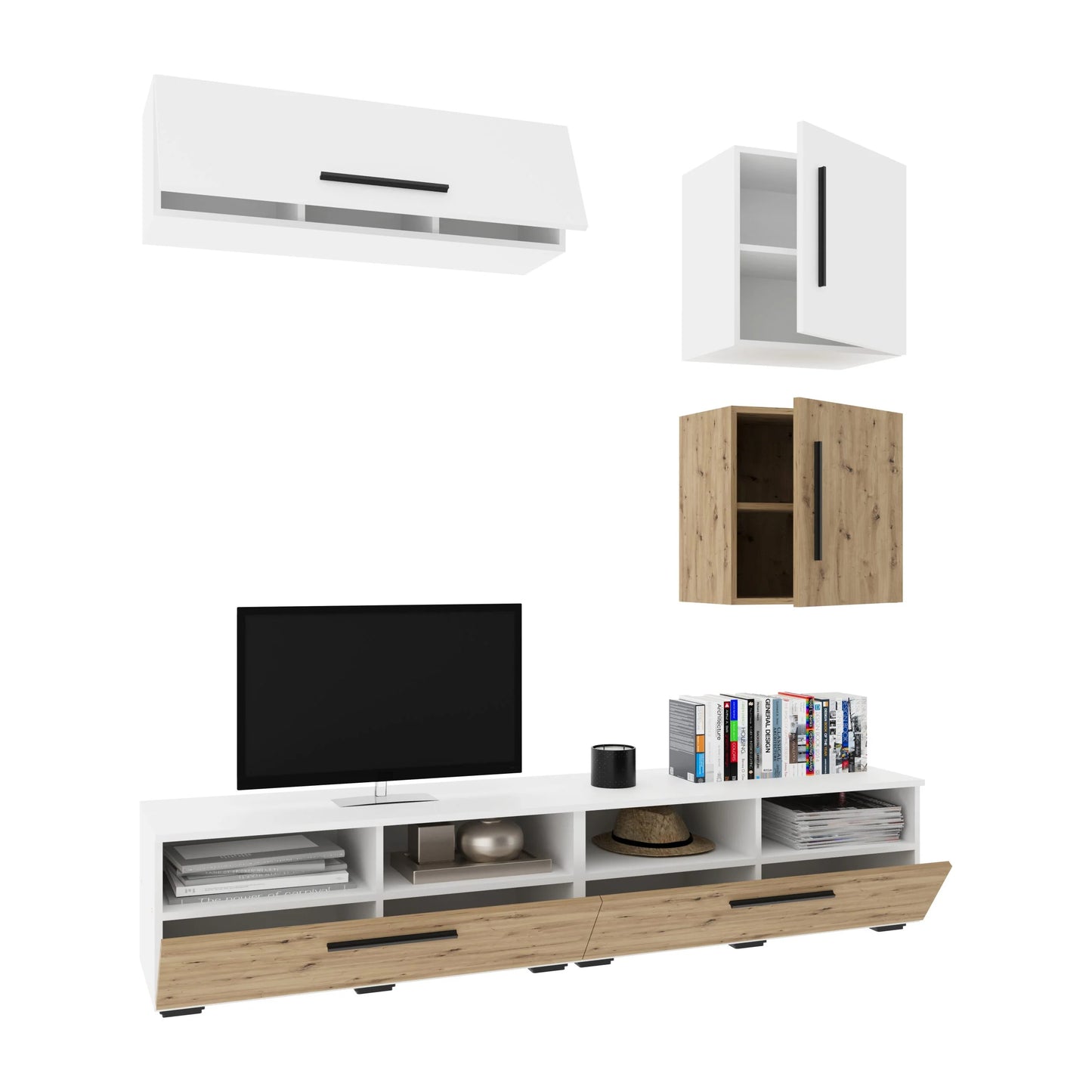 Living Kos haaus V15, Alb/Stejar Artisan, L 190 cm