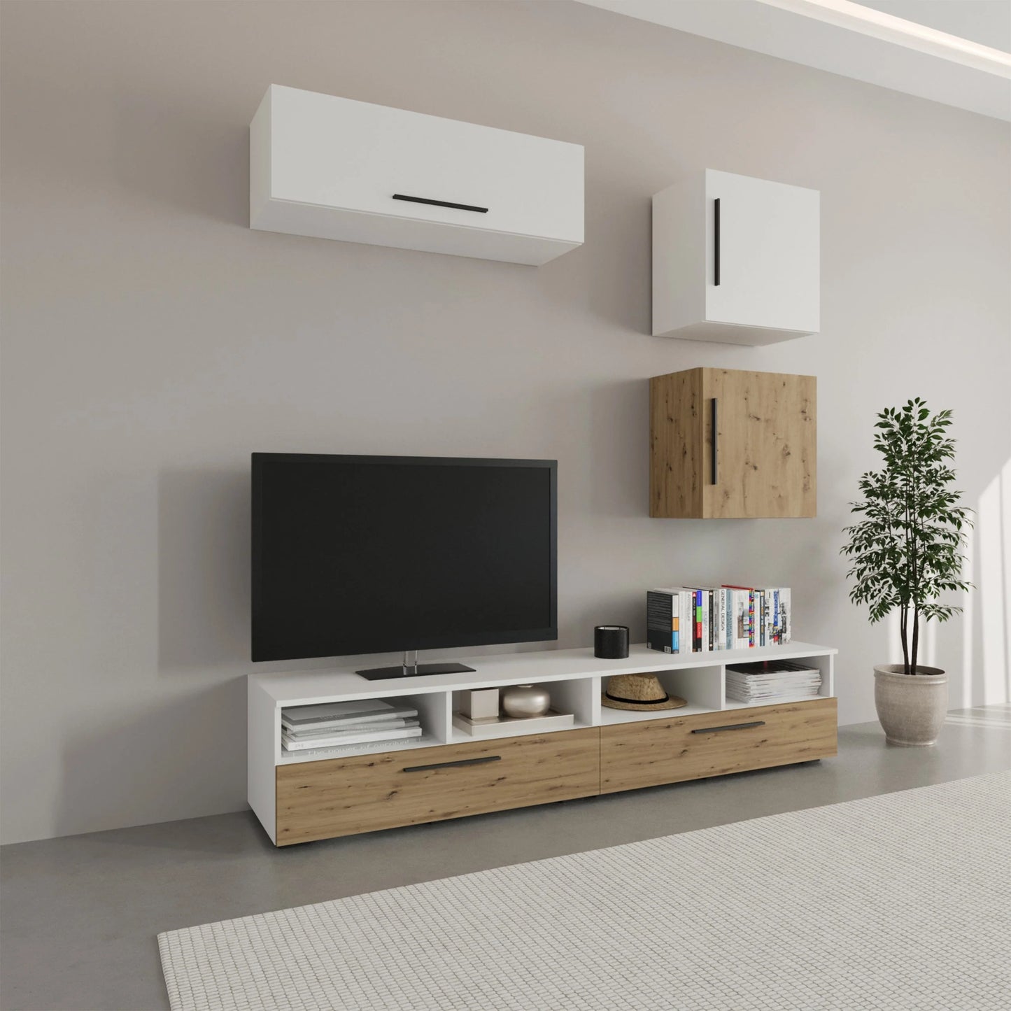 Living Kos haaus V15, Alb/Stejar Artisan, L 190 cm