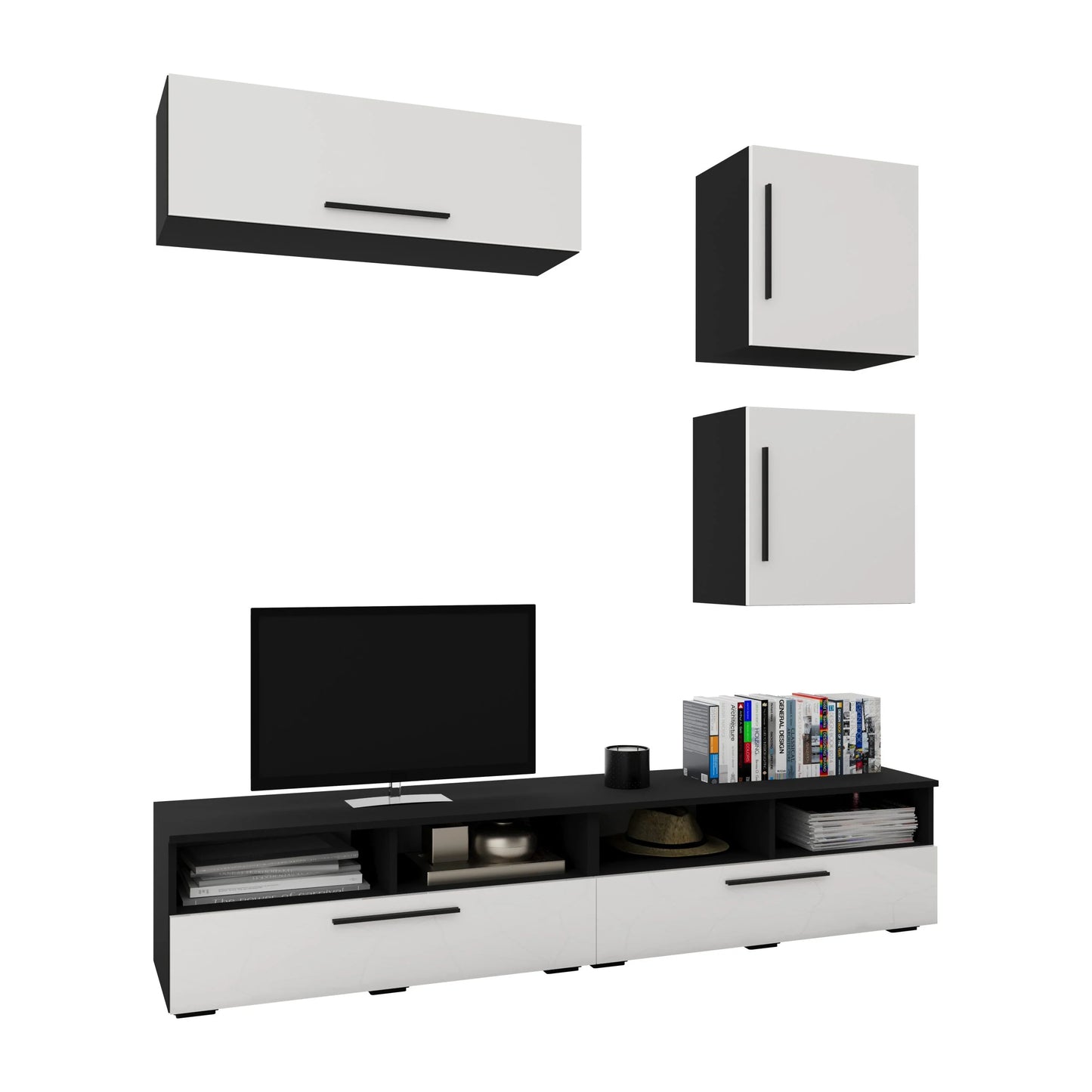 Living Kos haaus V15, Negru/Alb Lucios, MDF, L 190 cm