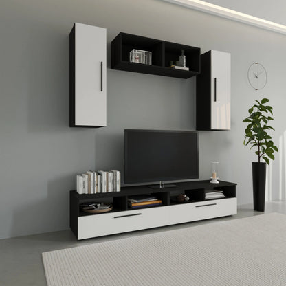 Living Kos haaus V16, Negru/Alb Lucios, MDF, L 190 cm