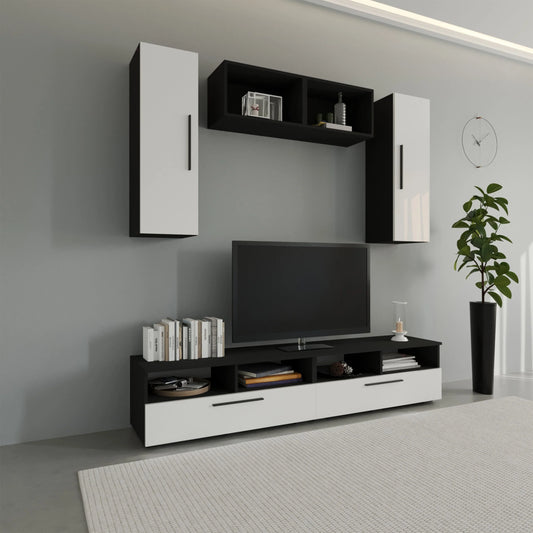 Living Kos haaus V16, Negru/Alb Lucios, MDF, L 190 cm