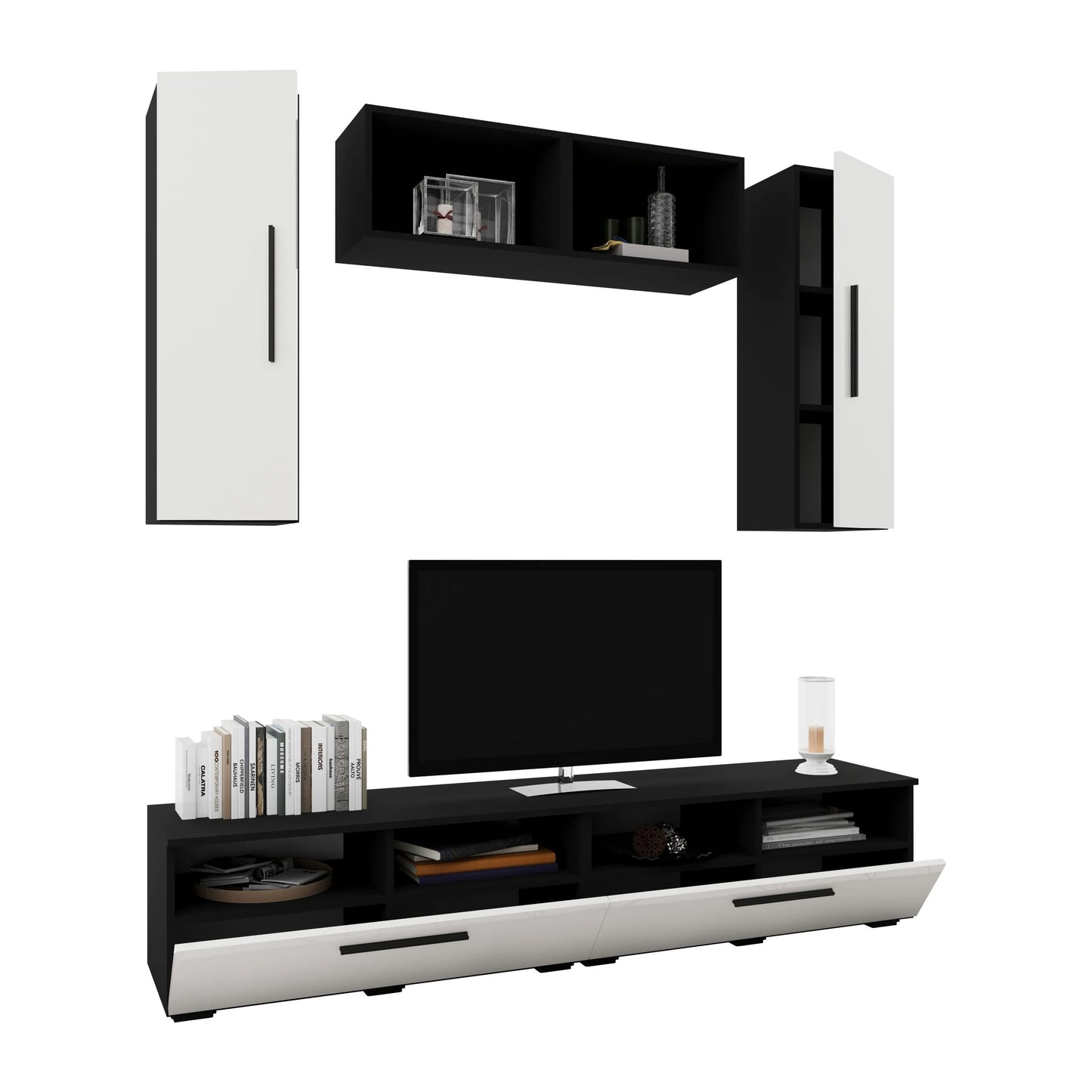 Living Kos haaus V16, Negru/Alb Lucios, MDF, L 190 cm