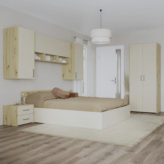 Set dormitor haaus Malmo V17, Pat 200 x 160 cm, Stejar Artisan/Argila