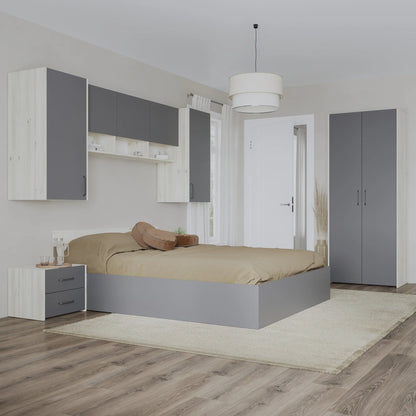 Set dormitor haaus Malmo V17, Pat 200 x 160 cm, Stejar Alb/Antracit