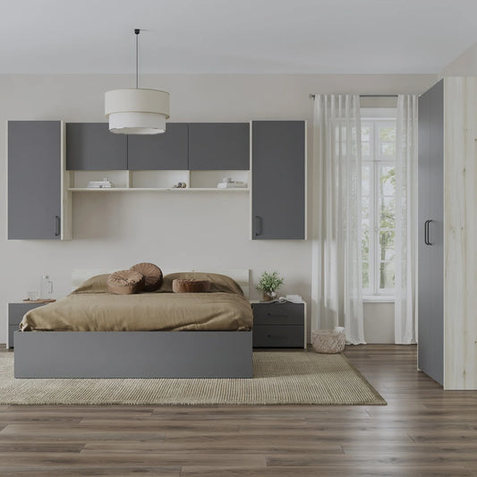 Set dormitor haaus Malmo V17, Pat 200 x 140 cm, Stejar Alb/Antracit