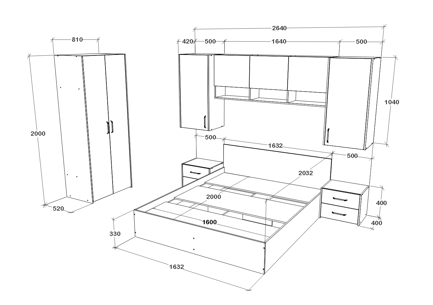 Set dormitor haaus Malmo V17, Pat 200 x 160 cm, Stejar Artisan/Argila