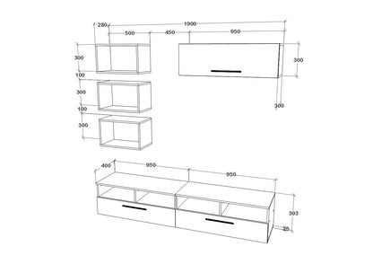 Living Kos haaus V17, Negru/Alb Lucios, MDF, L 190 cm