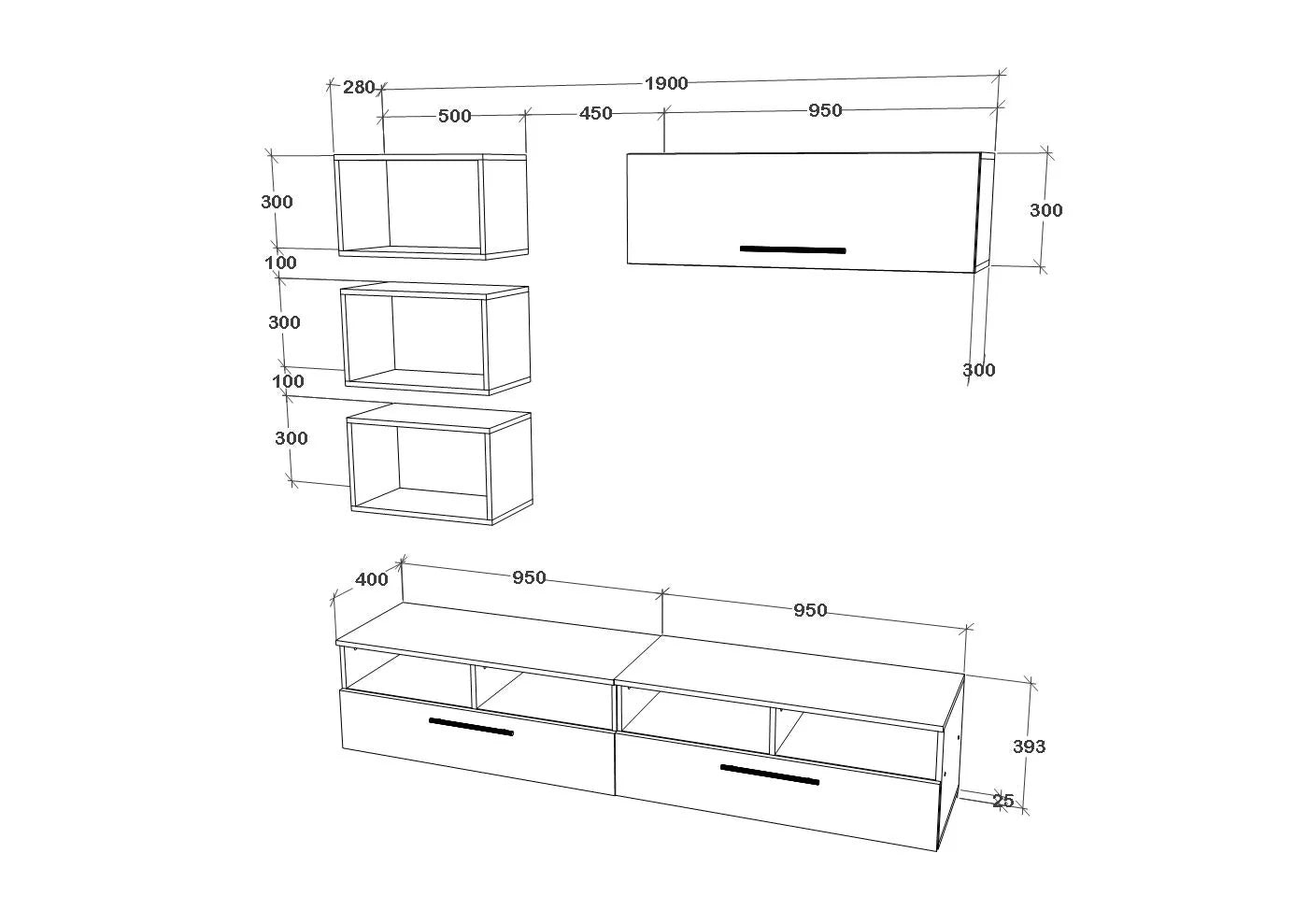 Living Kos haaus V17, Antracit/Stejar Artisan, L 190 cm