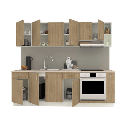 Set Bucatarie haaus Karo V17, Lemn Natural/Alb, Blat Thermo 28 mm, L 240 cm