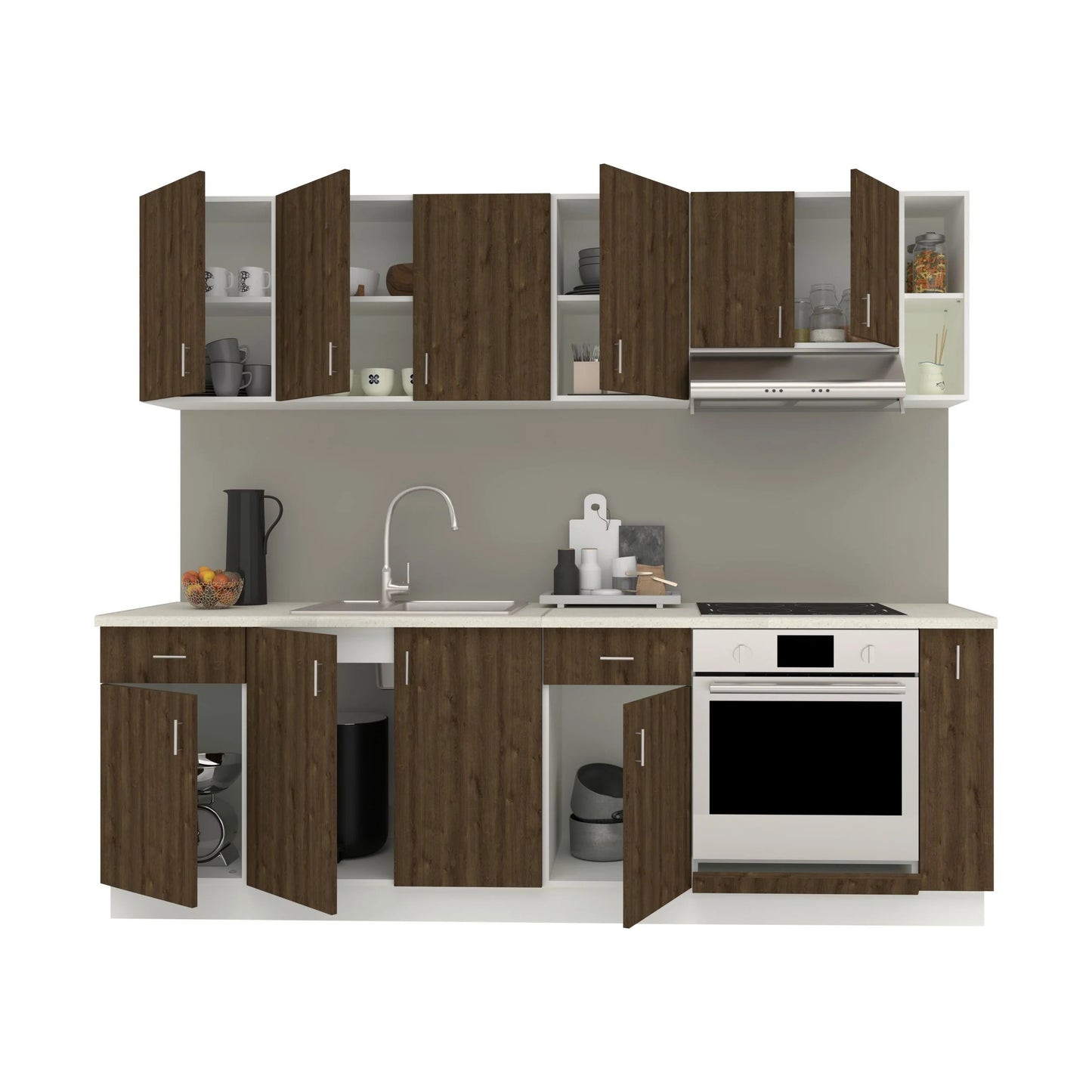 Set Bucatarie haaus Karo V17, Stejar Bronz/Alb, Blat Thermo 28 mm, L 240 cm