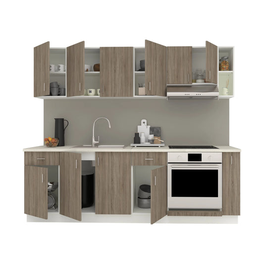 Set Bucatarie haaus Karo V17, Stejar Sonoma Inchis/Alb, Blat Thermo 28 mm, L 240 cm