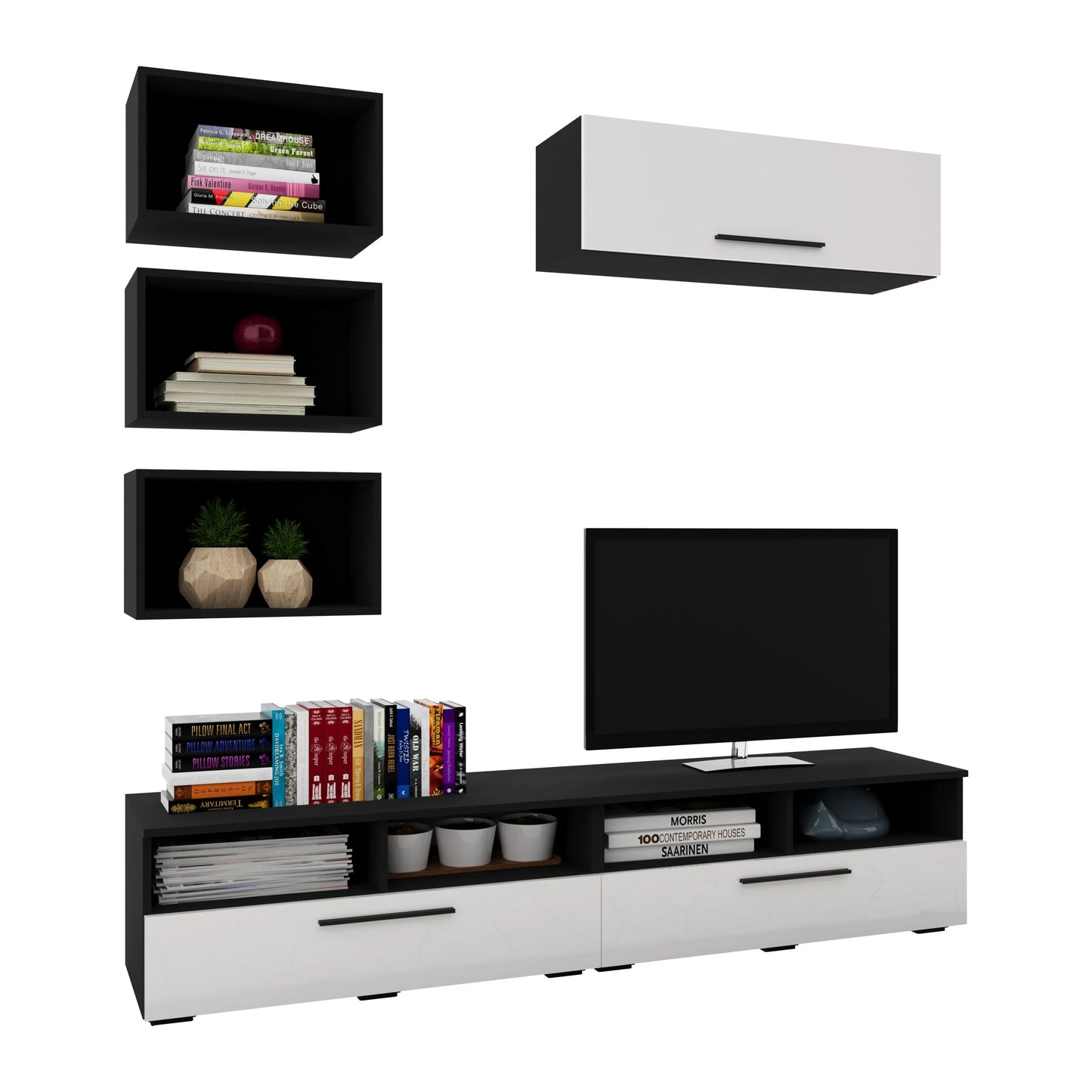 Living Kos haaus V17, Negru/Alb Lucios, MDF, L 190 cm