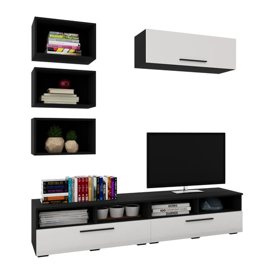 Living Kos haaus V17, Negru/Alb Lucios, MDF, L 190 cm