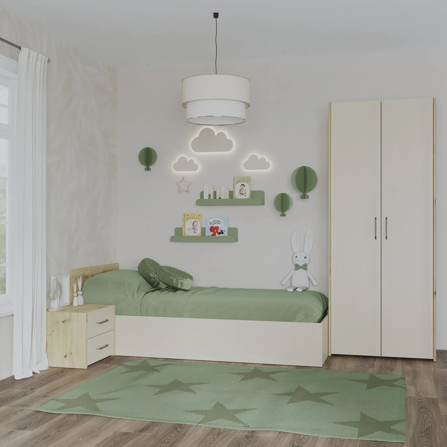 Set dormitor haaus Malmo V18, Pat 200 x 90 cm, Stejar Artisan/Argila