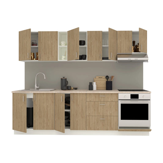 Set Bucatarie haaus Karo V18, Lemn Natural/Alb, Blat Thermo 28 mm, L 260 cm
