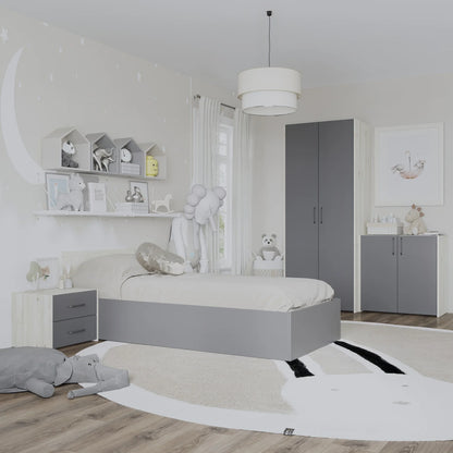 Set dormitor haaus Malmo V19, Pat 200 x 90 cm, Stejar Alb/Antracit