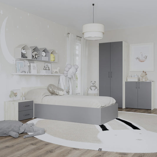 Set dormitor haaus Malmo V19, Pat 200 x 90 cm, Stejar Alb/Antracit