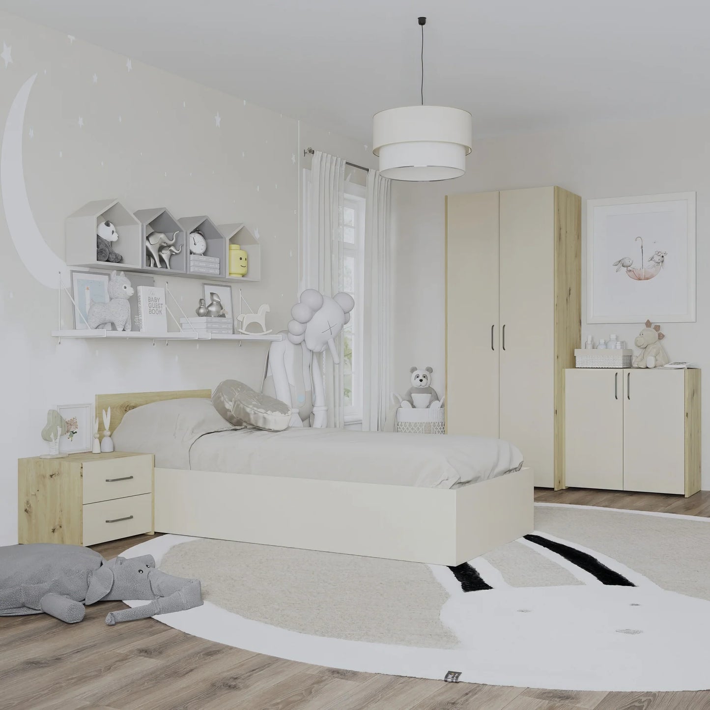 Set dormitor haaus Malmo V19, Pat 200 x 90 cm, Stejar Artisan/Argila