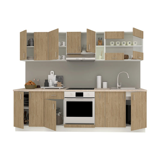 Set Bucatarie haaus Karo V19, Lemn Natural/Alb, Blat Thermo 28 mm, L 260 cm